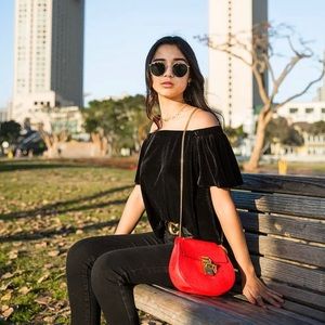 Aqua Black Velvet Off the Shoulder Top size small